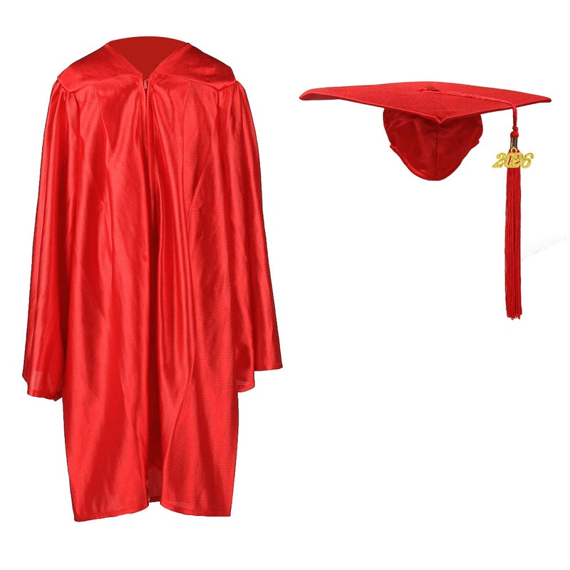 FtyFty Shiny Kindergarten Graduation Cap and Gown Set (27"(3'6"-3'8"), Red) - Image 1